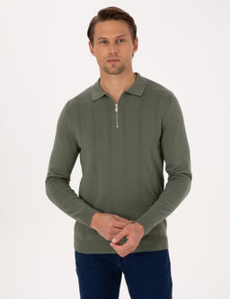 Duman Slim Fit Polo Yaka Fermuarl_ Triko Kazak