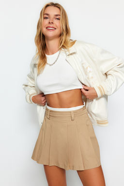 TRENDYOLMILLA Kahverengi Cift Kemer Detayl? Pileli Mini Dokuma Etek TWOAW24ET00079 фото 4