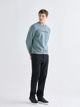 Bisiklet Yaka Bask?l? Erkek Sweatshirt
