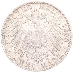 Монета 2 марки 1901 года G Германия (Баден)