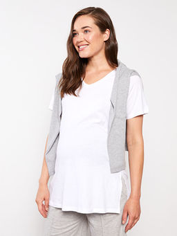 V Yaka D?z K?sa Kollu Pamuklu Hamile Ti??rt