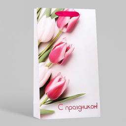 Пакет подарочный ламинированный под две бутылки С праздником!, 35?20?9 см