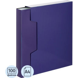 Папка файловая с вкладышами 100шт КОМУС Line 700мкм в коробе, глянц синий  фото 2