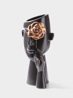 Ваза для цветов «Причуда», 9.5×9.5×27 см, керамика, чёрно-золотая