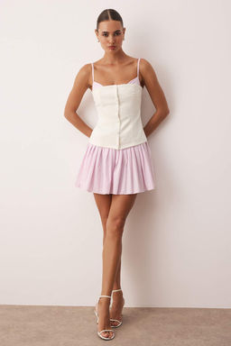 Trendyolmilla Beyaz-Mavi Piliseli Mini Dokuma Elbise TWOSS25EL00807 фото 8