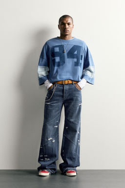 JEANS FLARE FIT COSTURAS / Azul