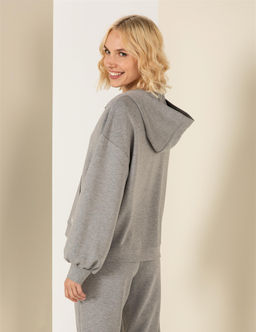 Gri Melanj Oversize Kap__onlu Sweatshirt - Pierre cardin фото 5