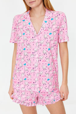 Pembe %100 Pamuklu Eglenceli Desenli F?rf?rl? Sortlu Orme Pijama Tak?m? THMSS22PT0483 - Trendyolmilla фото 5