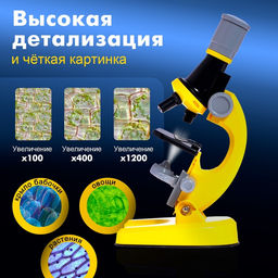 Микроскоп детский «Юный ботаник» кратность х100, х400, х1200, желтый, подсветка