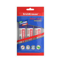 Клей-карандаш ErichKrause EXTRA 21 г для бумаги, картона, текстиля быстросох., смывается водой PVP 3 шт пакет