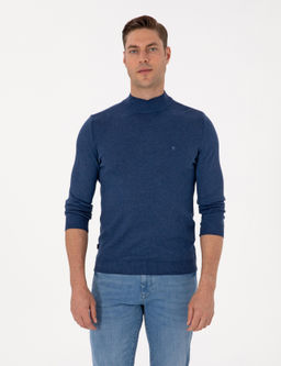 _ndigo Melanj Slim Fit Yar_m Bal_k__ Yaka Basic Triko Kazak