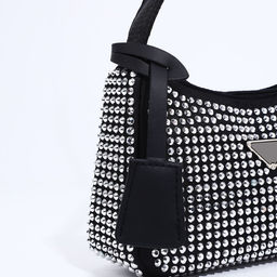 Сумка-багет на молнии, цвет черный/серые стразы - Simaland фото 4