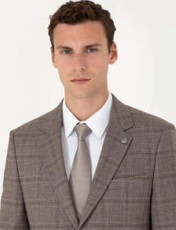 A__k Kahverengi Slim Fit Ekose Tak_m Elbise