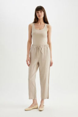 Jogger Keten Kumas Pantolon Cepli Yuksek Bel K?sa Paca