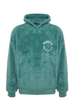 Mint Oversize/Genis Kesim Kapusonlu Uzun Kollu Yaz? Nak?sl? Pelus Sweatshirt TMNAW24SW00028 - Trendyolmilla фото 7