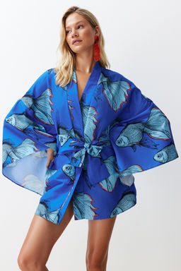 Tropikal Desenli Kusakl? Volanl? Mini Dokuma Plaj Kimono&Kaftan TBESS23KM00024 - Trendyolmilla фото 9