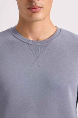 Толстый базовый однотонный свитшот обычного кроя с круглым вырезом - Defacto фото 5