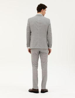 Gri Slim Fit %100 Y_n Ekose Tak_m Elbise
