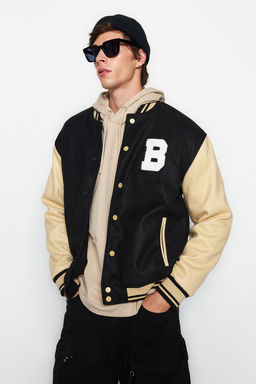 TRENDYOL MAN Siyah Unisex Regular Fit Bomber Yaka Kolej K?sl?k Mont TMNAW24MO00017