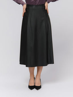 Юбка черного цвета длины миди из искусственной кожи - 1001dress фото 3