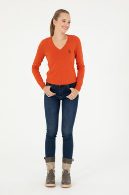 Женский базовый свитер с v-образным вырезом кирпичного цвета Неожиданная скидка в корзине - U.s. polo assn фото 4