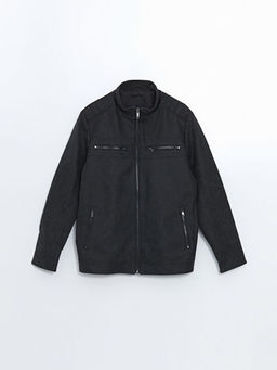 Biker Yaka Deri G?r?n?ml? Erkek Mont