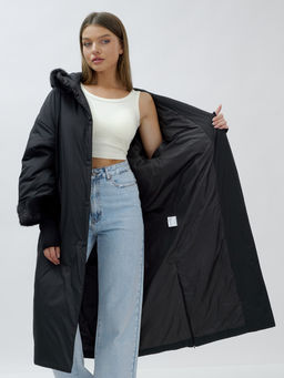 Пальто зимнее женское с норкой большого размера черного цвета 25008Ch - Mtforce фото 9