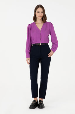 Женские темно-синие брюки из плотной ткани Неожиданная скидка в корзине