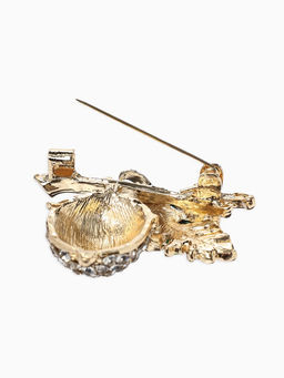 Брошь «Жёлудь» осенний с листом, стразы, цвет коичнево-бело-зелёный в золоте