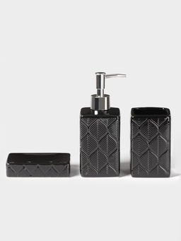 Набор для ванной «Лепесток», 3 предмета, дозатор для мыла, стакан, мыльница, чёрный