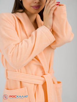 Женский махровый халат с шалькой персиковый МЗ-02 (32)