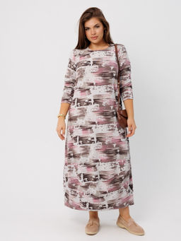 Платье женское П-201 (джерси набивная) Бежевые полусферы