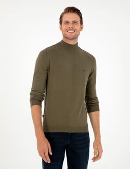 Koyu Haki Slim Fit Yar_m Bal_k__ Yaka Basic Triko Kazak - Pierre cardin фото 3