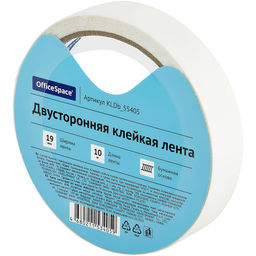 Цена за 3 шт. Клейкая лента двухсторонняя 19мм*10м "OfficeSpace" (KLDb_55405) на бумажной основе, плотность 80мкм