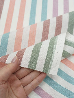 Холст полотенечный Бордовые/лососевые/мятные полосы, ш.0.5м, лен-30%, хл-70%, 140гр/м.кв - Купава фото 4