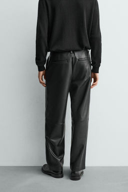 RELAXED FIT LEATHER EFFECT TROUSERS - Zara фото 13