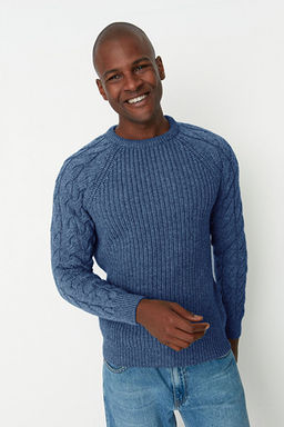 Indigo Casual Unisex Regular Fit Y_nl_ Bisiklet Yaka Sa_ _rg_ Triko Kazak TMNAW22KZ2059 - Trendyolmilla фото 2