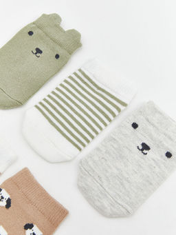 Bask?l? Erkek Bebek Patik ?orap 5li