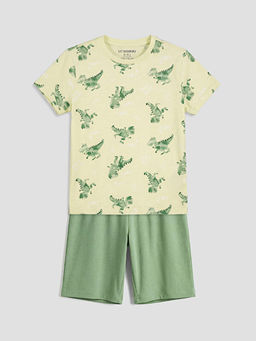 Bask?l? Erkek ?ocuk ?ortlu Pijama Tak?m?