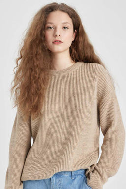 Regular Fit Bisiklet Yaka Selanik Kumas Basic Duz Triko Kazak - Defacto фото 3