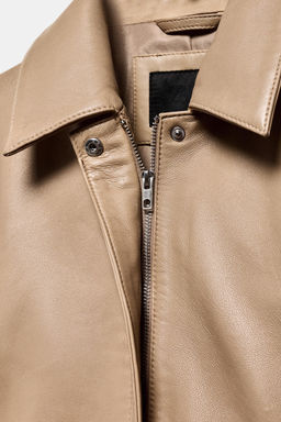 BLAZER ENTALLADA PIEL 100% / Piedra - Zara фото 7