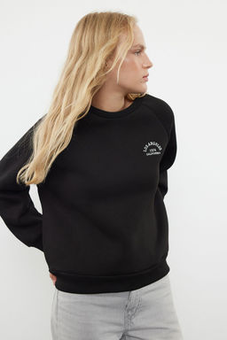 Siyah Slogan Nak?sl? Oversize/Genis Kal?p Kal?n Ici Polarl? Orme Sweatshirt TWOAW25SW00020 - Trendyolmilla фото 2