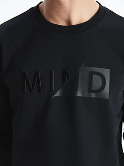 Bisiklet Yaka Uzun Kollu Bask?l? Erkek Sweatshirt