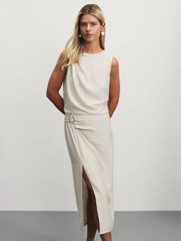 Юбка миди с разрезом и пряжкой из вискозы / Zarina  фото 2