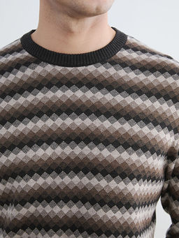 Bisiklet Yaka Desenli Erkek Triko Kazak