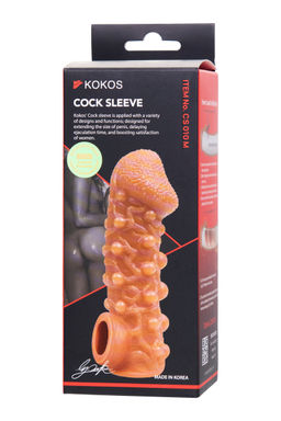 Насадка реалистичная KOKOS COCK SLEEVE 010-S с дополнительной стимуляцией, TPE, телесная, 13.8 см