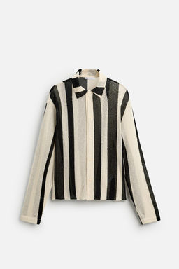 STRIPED MESH TEXTURED POLO SHIRT - Zara фото 7