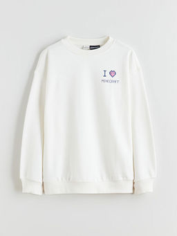 Bisiklet Yaka Minecraft Bask?l? K?z ?ocuk Sweatshirt