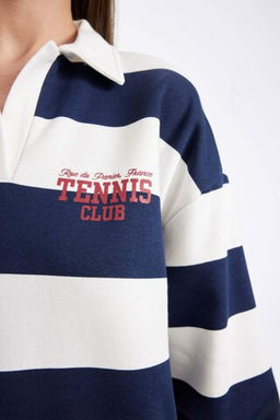 Плотный свитшот с принтом и воротником-поло Relax Fit - Defacto фото 4