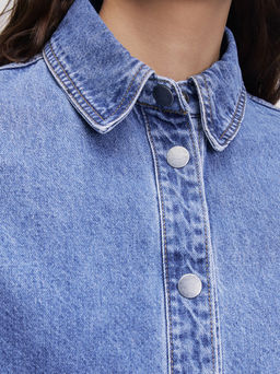 Джинсовая рубашка на пуговицах / Zarina  фото 7